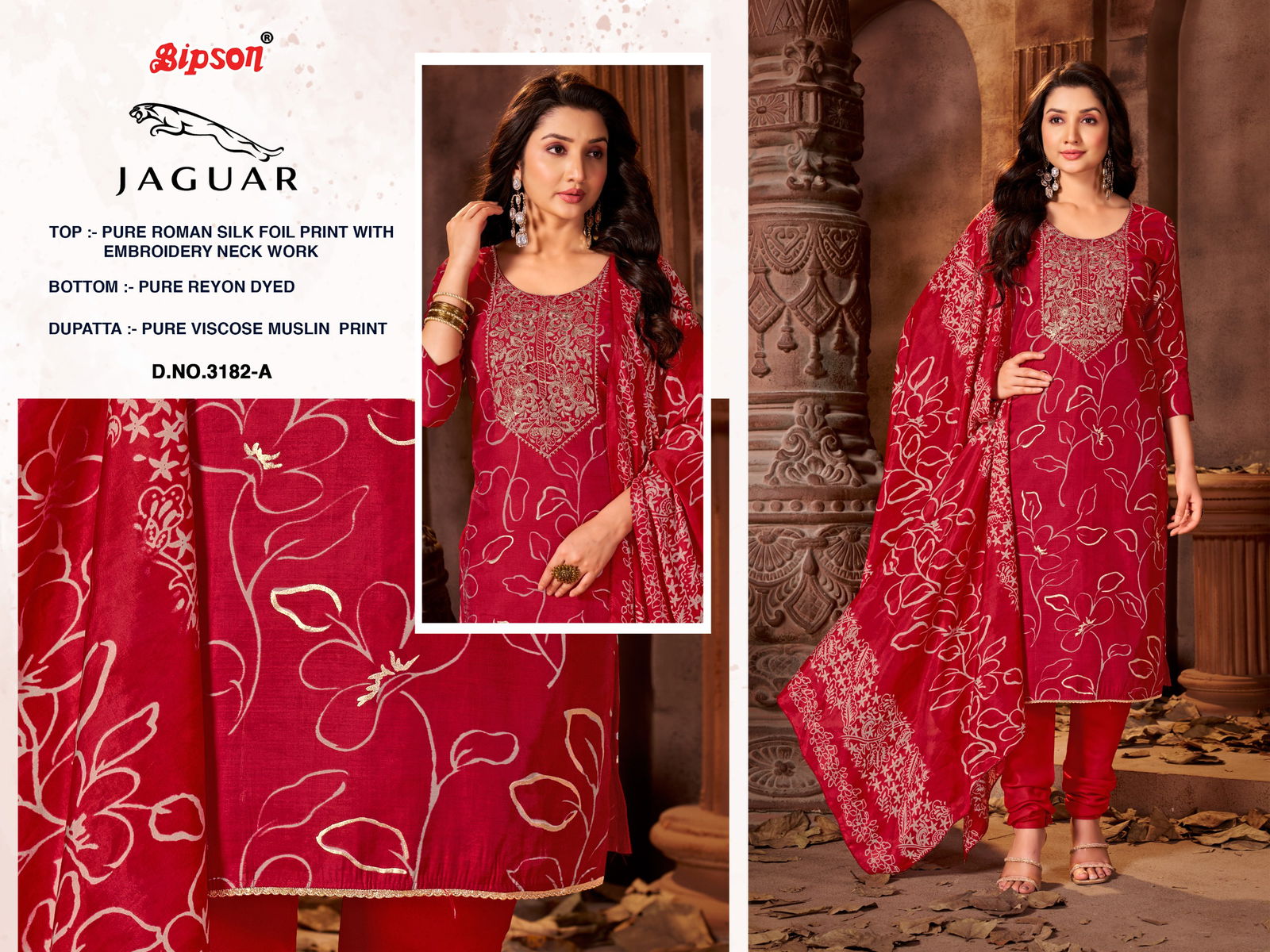 Jaguar 3182 By Bipson Roman Silk Printed Dress Material Orders In India